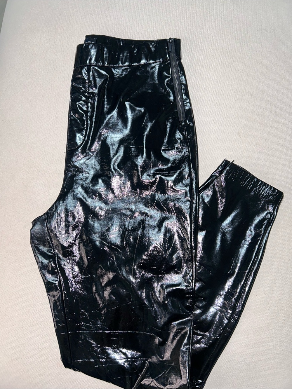 Zara Black High-Shine Faux Leather Jogger Pants